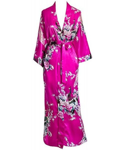 Women Long Robe Print Flower Peacock Kimono Bathrobe Gown Bride Bridesmaid Wedding Robes Sexy Sleepwear Dark Green a - CH194X...