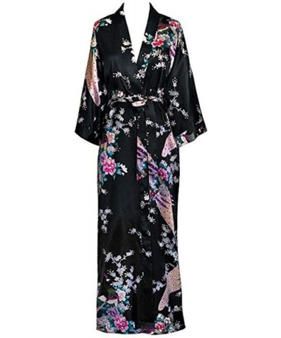 Women Long Robe Print Flower Peacock Kimono Bathrobe Gown Bride Bridesmaid Wedding Robes Sexy Sleepwear Dark Green a - CH194X...