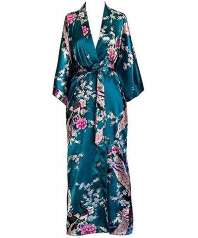 Women Long Robe Print Flower Peacock Kimono Bathrobe Gown Bride Bridesmaid Wedding Robes Sexy Sleepwear Dark Green a - CH194X...