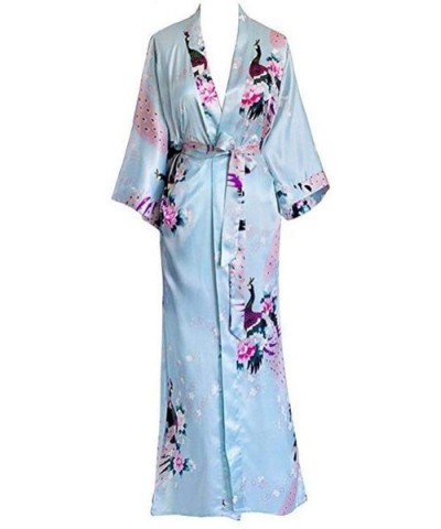 Women Long Robe Print Flower Peacock Kimono Bathrobe Gown Bride Bridesmaid Wedding Robes Sexy Sleepwear Dark Green a - CH194X...