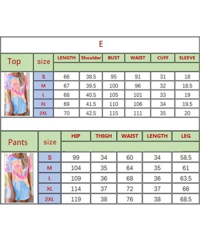 Tie-dye Loungewear Sleepwear Shorts Sets Summer Short Sleeve O Neck Pajamas Set - E-green - CO19CQ2L3SG $44.46 Sets