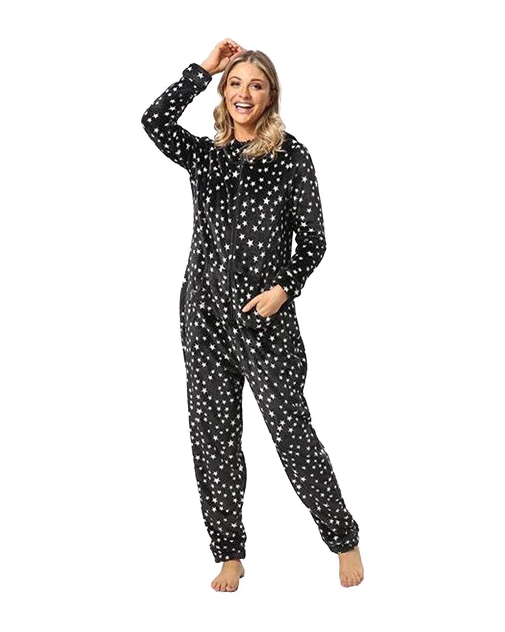 Flannel Pajamas Little Stars Prints Cosplay Onesie Pajama Gifts for Women - Black - CG18Z0UDXSL $69.52 Onesies