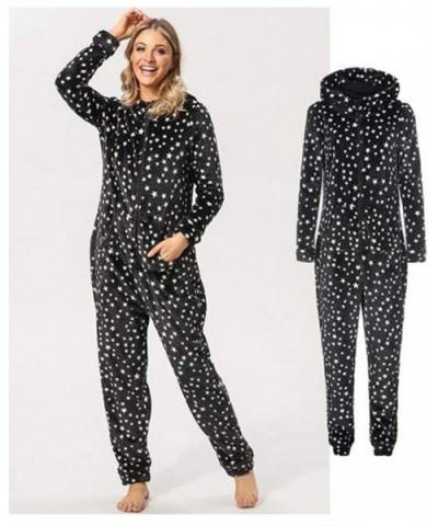 Flannel Pajamas Little Stars Prints Cosplay Onesie Pajama Gifts for Women - Black - CG18Z0UDXSL $69.52 Onesies