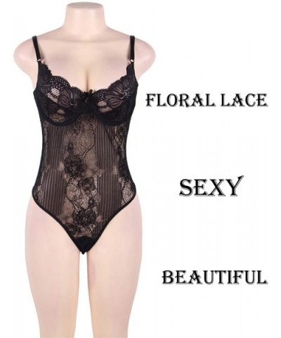 Women Plus Size Lingerie Sheer Lace Teddy Babydoll Bodysuit (Black 3X-Large-US 12-14) - Black - CY18I0TY80N $26.75 Baby Dolls...