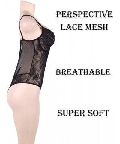 Women Plus Size Lingerie Sheer Lace Teddy Babydoll Bodysuit (Black 3X-Large-US 12-14) - Black - CY18I0TY80N $26.75 Baby Dolls...