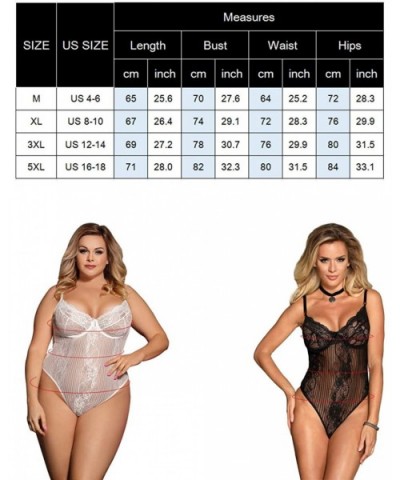 Women Plus Size Lingerie Sheer Lace Teddy Babydoll Bodysuit (Black 3X-Large-US 12-14) - Black - CY18I0TY80N $26.75 Baby Dolls...