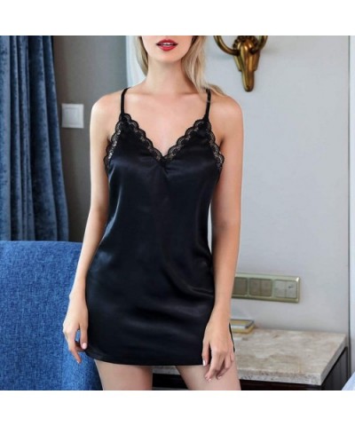 Plus Size Nightgown Lingerie for Women for Sex Lace Sexy Lingerie Lace Nightdress Mini Dress Pajamas Underwear Black - CU196I...