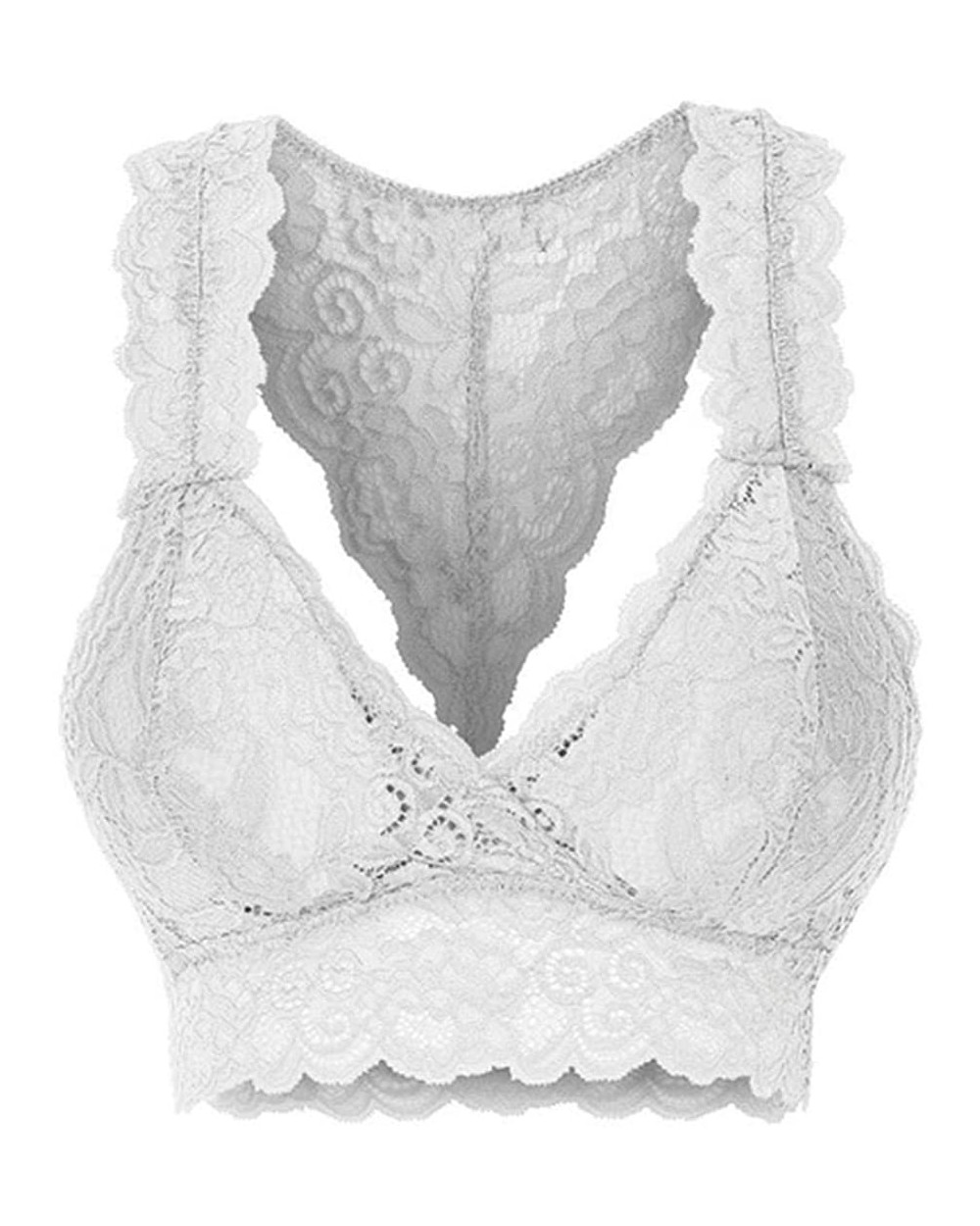 Women Ladies Fashion Stretchy Floral Lace Hollow Out V Sexy Bralette Bra Everyday Bras - White - CF194UQDKDU $12.50 Bras