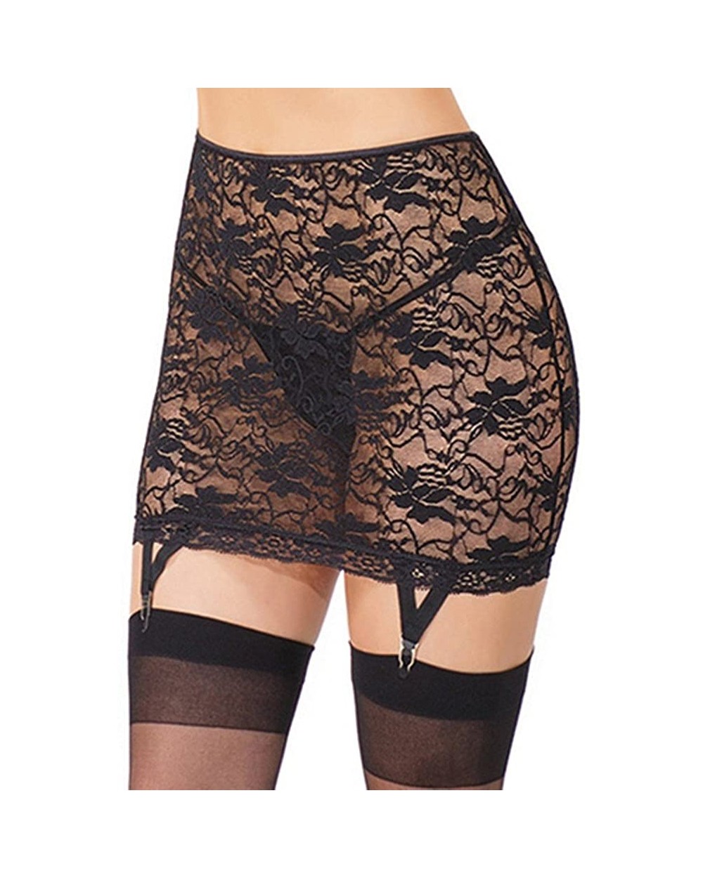 C3328 Women's Skirt in Lace Black - Black - CF11PO3DW4V $14.03 Garters & Garter Belts