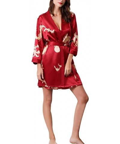 Womens & Mens Bathrobes 2pcs Sleepwear Sets Couples Silk Forged Robe - Womens Red - CX19706IQEG $50.08 Robes