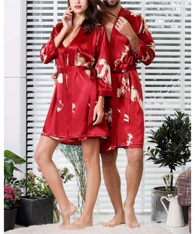 Womens & Mens Bathrobes 2pcs Sleepwear Sets Couples Silk Forged Robe - Womens Red - CX19706IQEG $50.08 Robes