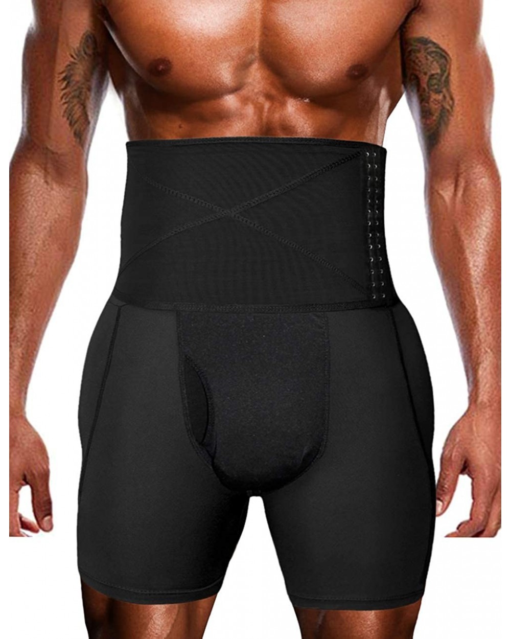 Tummy Control Short Men High Waist Slimming Shapewear Seamless Compression Underwear Trimming Boxer Brief - Black 2 - CD18XEU...