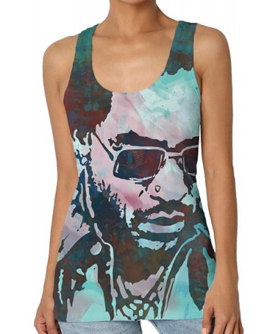 Lenny Kravitz Summer Women's Fashion Personality 3D Printed Vest - Black - C419D5RUZYU $32.14 Camisoles & Tanks