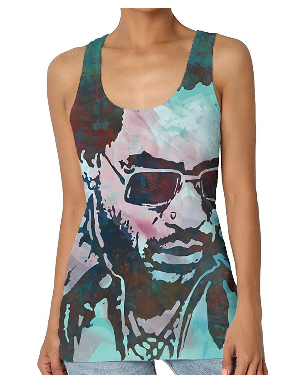 Lenny Kravitz Summer Women's Fashion Personality 3D Printed Vest - Black - C419D5RUZYU $32.14 Camisoles & Tanks