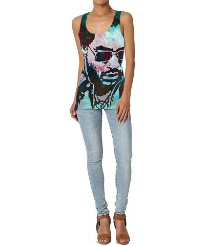 Lenny Kravitz Summer Women's Fashion Personality 3D Printed Vest - Black - C419D5RUZYU $32.14 Camisoles & Tanks