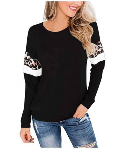 Women's Loose Plus Size Patchwork Print Shirt Long Sleeve O-Neck Pullover Tops - C-black - CL193ANSOHZ $35.91 Thermal Underwear