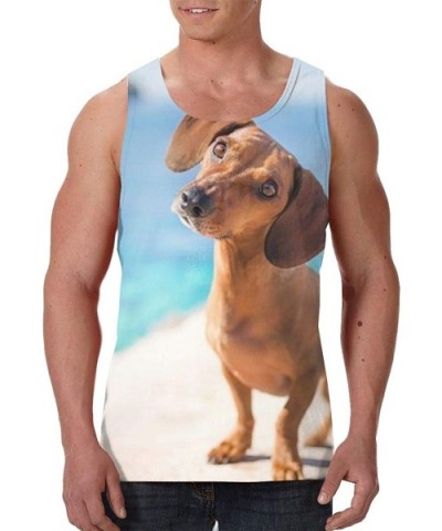 Men's Soft Tank Tops Novelty 3D Printed Gym Workout Athletic Undershirt - Special Design Dachshund Dog - CP19DE923S2 $32.64 U...