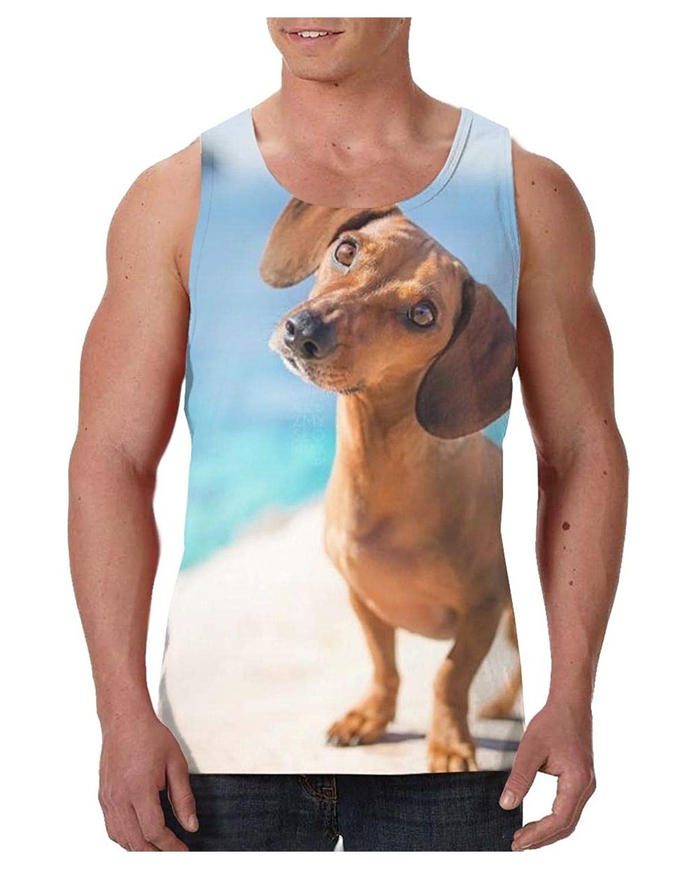 Men's Soft Tank Tops Novelty 3D Printed Gym Workout Athletic Undershirt - Special Design Dachshund Dog - CP19DE923S2 $32.64 U...