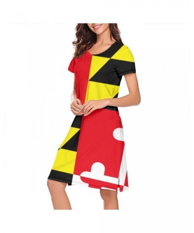 Crewneck Short Sleeve Nightgown Hawaii Printed Nightdress Sleepwear Women Pajamas Cute - Maryland Flag - CO18XO2WUGG $50.67 Tops