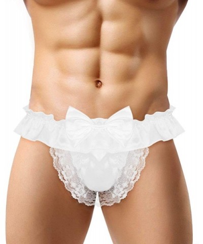 Men's Satin Frilly Jockstraps Sissy G-String Thongs Bugle Pouch Panties Bikini Briefs Underwear - White - CC18R2HQ850 $28.03 ...