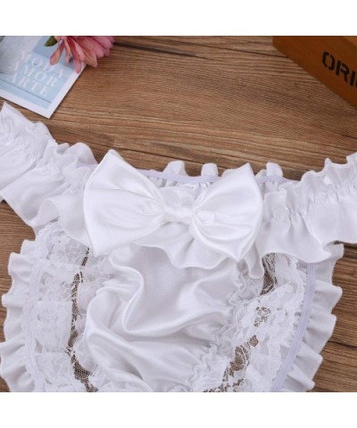 Men's Satin Frilly Jockstraps Sissy G-String Thongs Bugle Pouch Panties Bikini Briefs Underwear - White - CC18R2HQ850 $28.03 ...