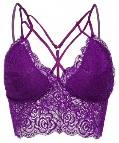 Women Sexy Lingerie- Lace Bralette Bra Floral Bustier Crop Top Wireless Cami Padded Vest Tank - Purple - CY18YN2KN39 $14.62 R...