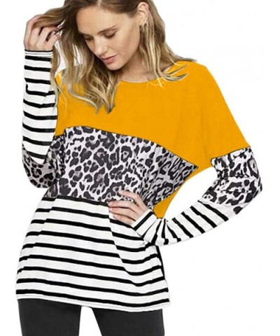 Women's Casual Cute Shirts Leopard Print Tops Soft Blouse T-Shirt Striped top Camouflage - Yellow Leopard Print - C91959URCDW...