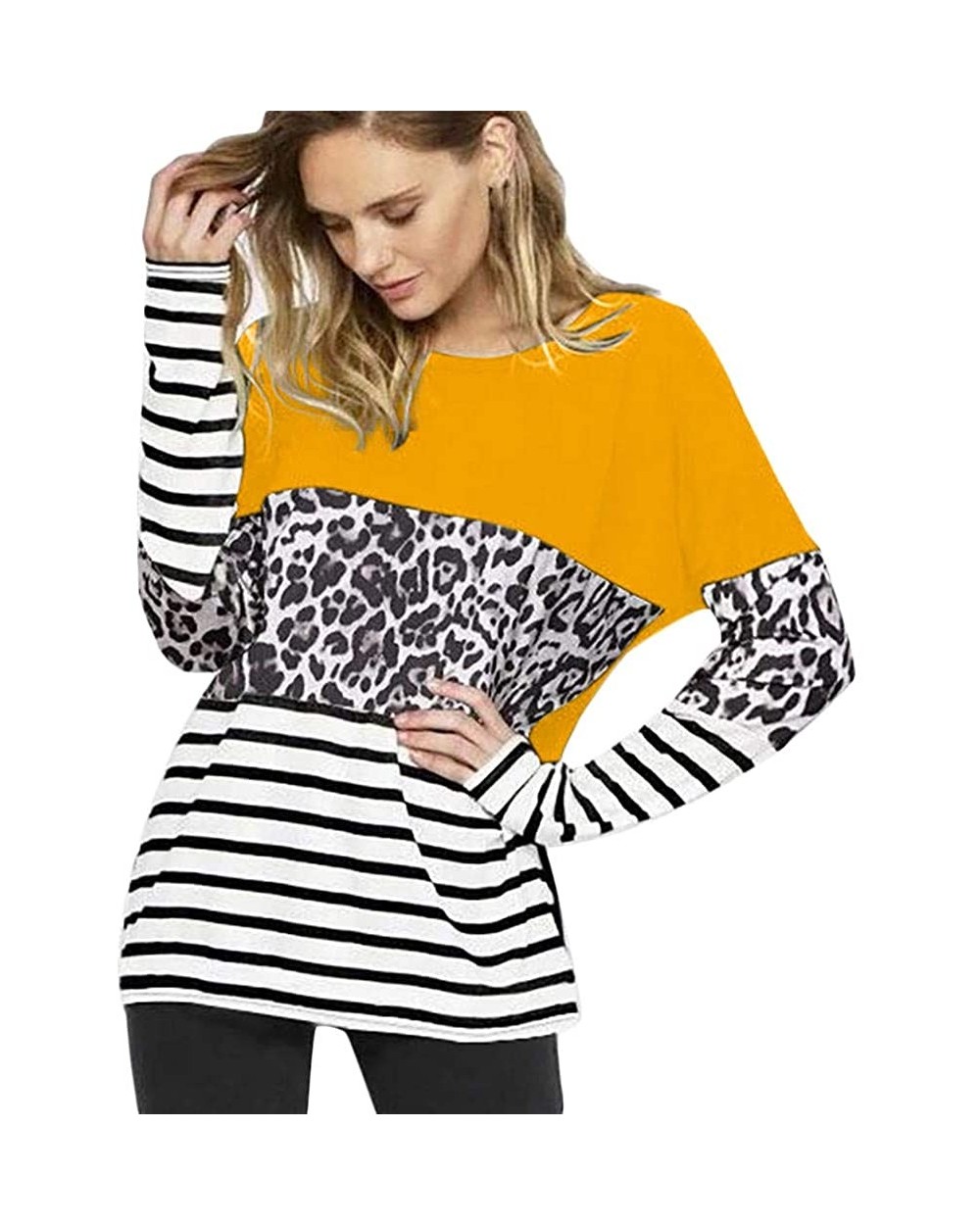 Women's Casual Cute Shirts Leopard Print Tops Soft Blouse T-Shirt Striped top Camouflage - Yellow Leopard Print - C91959URCDW...