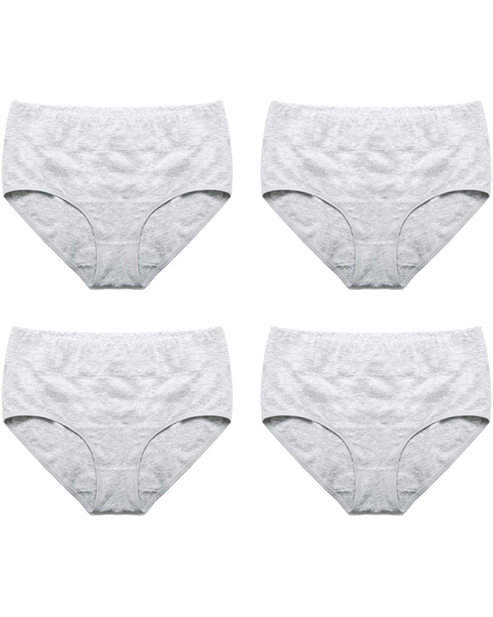 Women's Cotton Underwear High Waist Full Coverage Briefs Panty Stretch Tummy Control Panties Underpants - Grey(4 Pack) - CV19...