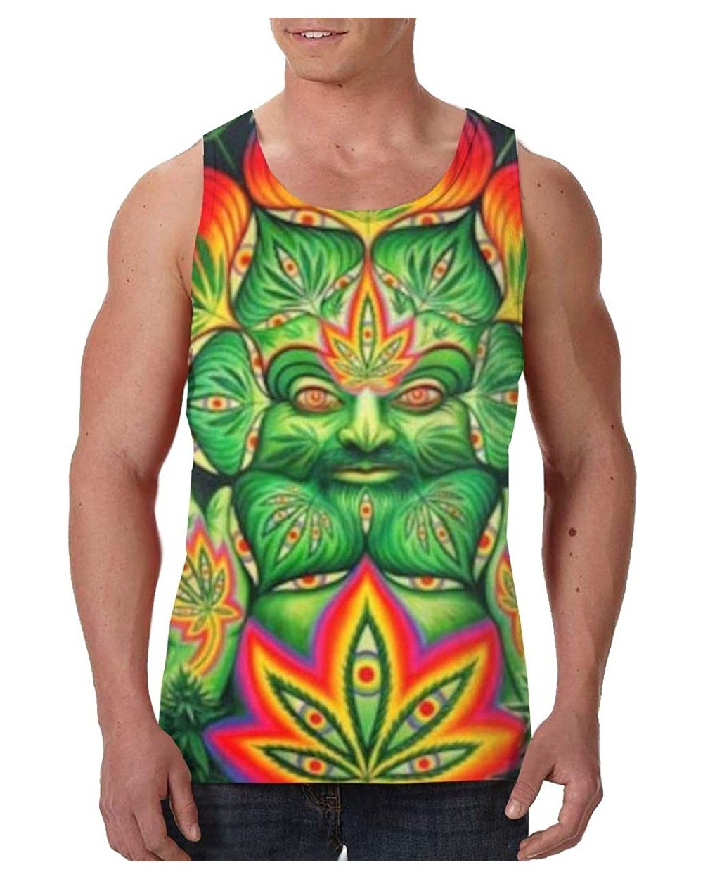 Men's Fashion Sleeveless Shirt- Summer Tank Tops- Athletic Undershirt - Third Eye Cannabis Leaf Weed Marijuana - CR19D8DA4AC ...