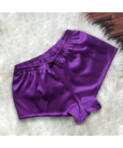 Sexy Lingerie for Women Plus Size Women Satin Lace V-Neck Camisole Bowknot Shorts Set Sleepwear Pajamas Lingerie - Purple - C...