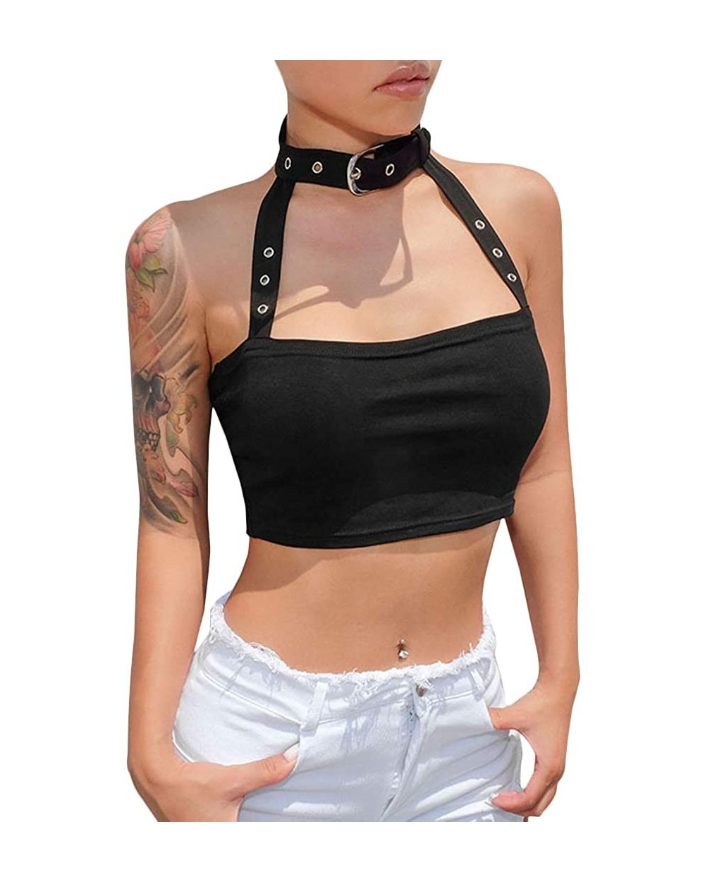 Women Sexy Spaghetti Strap Crop Tube Top Camisole Chest Wrap Bandeau for Party Club - Black1 - CL18NM4CXG4 $13.65 Camisoles &...