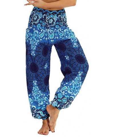 Sweatpants for Women with Pockets Comfy Casual Pajama Pants Printed Drawstring Palazzo Lounge Pants Wide Leg Z2 blue - CQ1999...