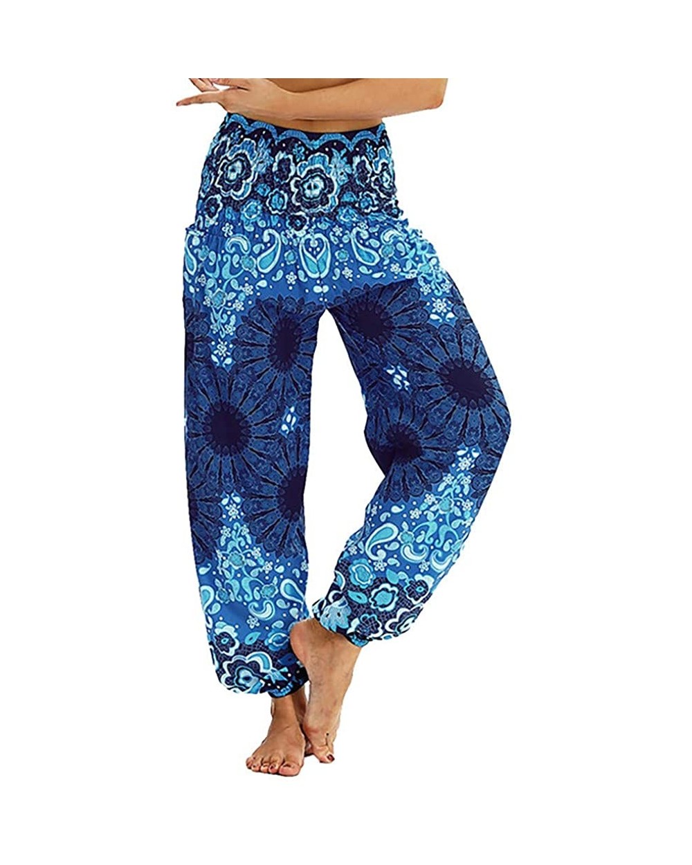 Sweatpants for Women with Pockets Comfy Casual Pajama Pants Printed Drawstring Palazzo Lounge Pants Wide Leg Z2 blue - CQ1999...