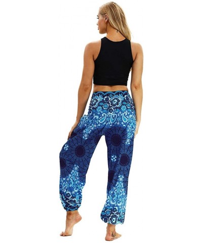 Sweatpants for Women with Pockets Comfy Casual Pajama Pants Printed Drawstring Palazzo Lounge Pants Wide Leg Z2 blue - CQ1999...