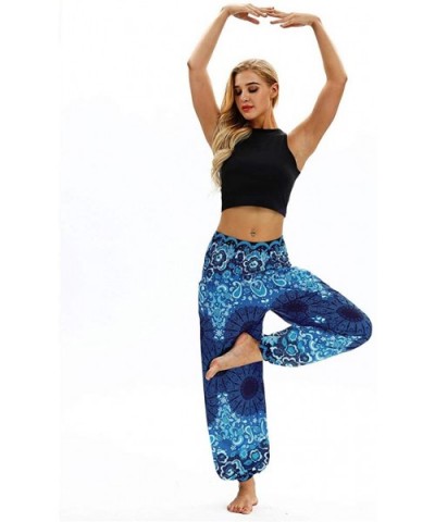 Sweatpants for Women with Pockets Comfy Casual Pajama Pants Printed Drawstring Palazzo Lounge Pants Wide Leg Z2 blue - CQ1999...