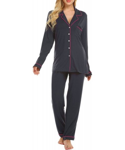 Pajamas Set Long Sleeve Sleepwear Womens Button Down Nightwear Soft Pj Lounge Sets XS-XXL - Purple Grey - CM18EMZG5SU $66.03 ...