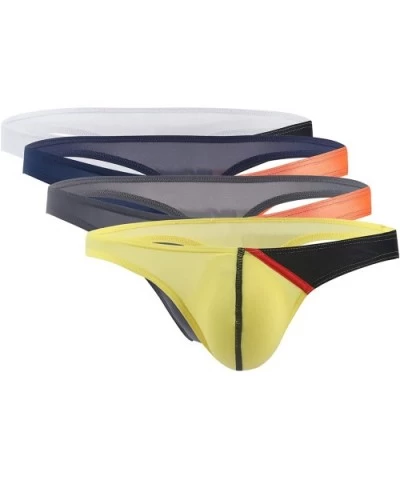 Men's Thongs Underwear Low Waist Ice Silk Briefs Bikini Bulge Enhancing - Purple-grey-yellow-white - CL18UYERHY9 $36.58 G-Str...