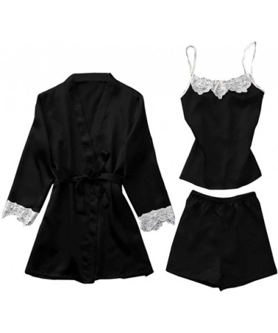 Women Sexy Lace Lingerie Nightwear Underwear Babydoll Sleepwear Dress 3PC Suits - Black - CB18SDXEL87 $30.92 Camisoles & Tanks