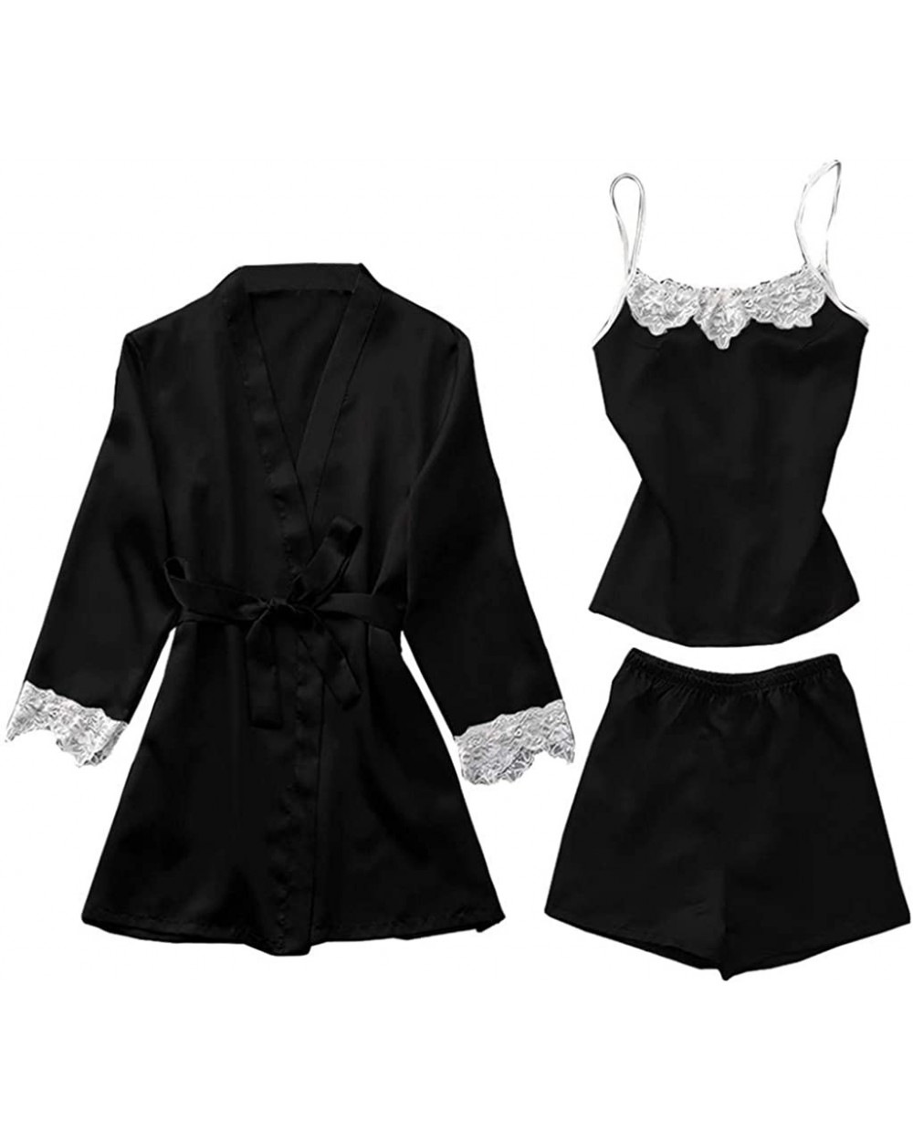 Women Sexy Lace Lingerie Nightwear Underwear Babydoll Sleepwear Dress 3PC Suits - Black - CB18SDXEL87 $30.92 Camisoles & Tanks