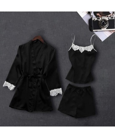 Women Sexy Lace Lingerie Nightwear Underwear Babydoll Sleepwear Dress 3PC Suits - Black - CB18SDXEL87 $30.92 Camisoles & Tanks