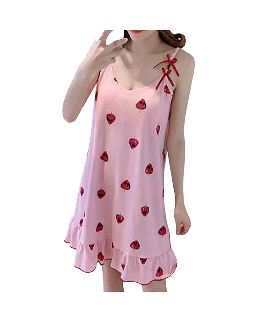 Women Home Suspender Sexy Lady Dress Nightdress Sleeveless Lovely Pajamas - F - CC198HCCNCN $27.74 Robes