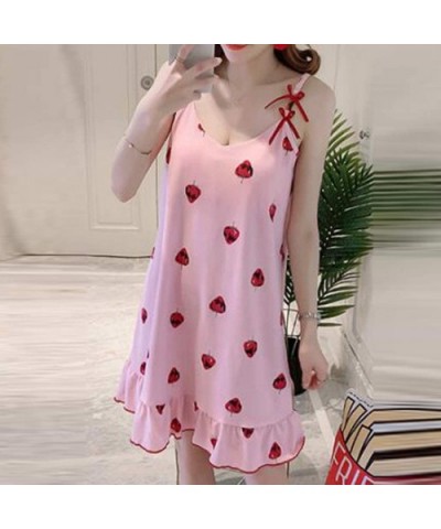 Women Home Suspender Sexy Lady Dress Nightdress Sleeveless Lovely Pajamas - F - CC198HCCNCN $27.74 Robes