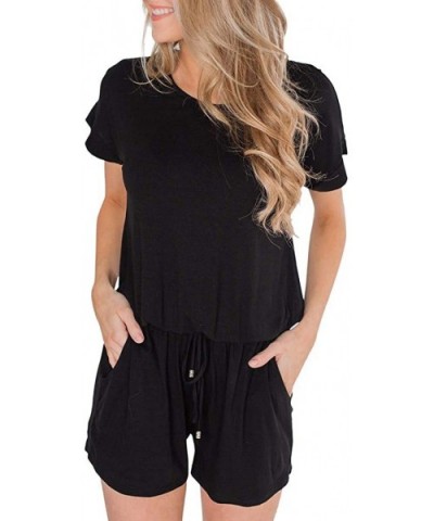 Womens Summer Playsuit Short Sleeve Striped Jumpsuit with Pockets Short Rompers - Black - CP18S82SOUO $22.88 Thermal Underwear