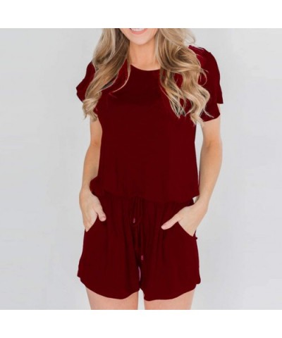 Womens Summer Playsuit Short Sleeve Striped Jumpsuit with Pockets Short Rompers - Black - CP18S82SOUO $22.88 Thermal Underwear