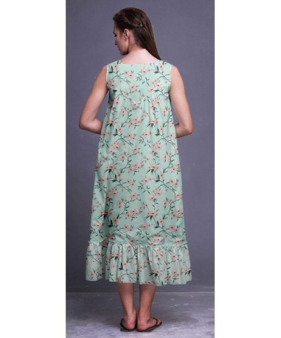 Sleeveless Cotton Nightgowns for Women Printed Mid-Calf Length Sleepwear - Pastel Mint2 - C218TZQ4RT7 $60.78 Nightgowns & Sle...