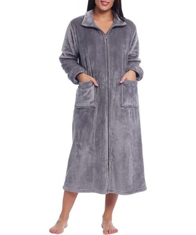 Womens Zip Up Fleece Robe Long Plush Bathrobe Soft Warm House Coat - Gray - C318Z66S6IU $63.77 Robes