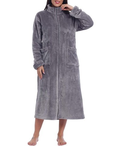 Womens Zip Up Fleece Robe Long Plush Bathrobe Soft Warm House Coat - Gray - C318Z66S6IU $63.77 Robes