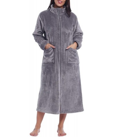 Womens Zip Up Fleece Robe Long Plush Bathrobe Soft Warm House Coat - Gray - C318Z66S6IU $63.77 Robes