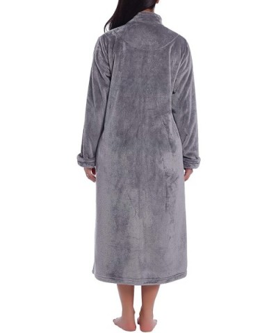 Womens Zip Up Fleece Robe Long Plush Bathrobe Soft Warm House Coat - Gray - C318Z66S6IU $63.77 Robes